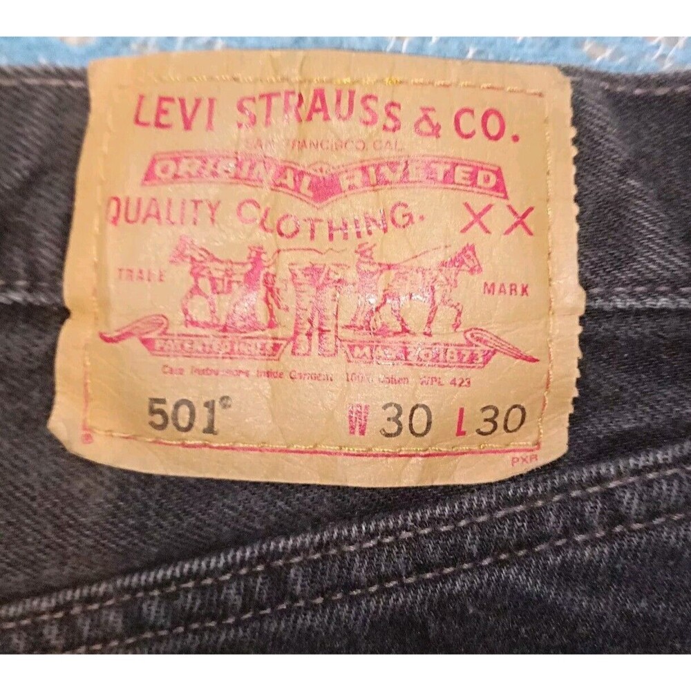 VINTAGE LEVI'S 501 BUTTON FLY BLACK DENIM JEANS MENS 30X30 (29x29.5)